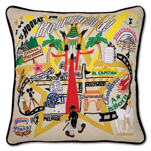 Hollywood Hand-Embroidered Pillow by Catstudio