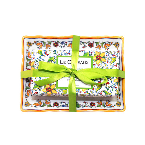 Zest of Lime Bar Soap on Matching Melamine Soap Dish Gift Set by Le Cadeaux