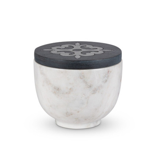 Blackwashed Mango Wood with Metal Inlay 5.3" Marble Medium Canister - GG Collection