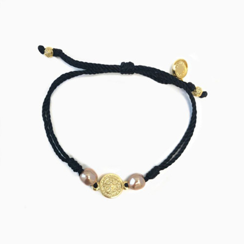 Blessings and Joy Bracelet - Black Rose Gold Pearls with Gold Medal by My Saint My Hero