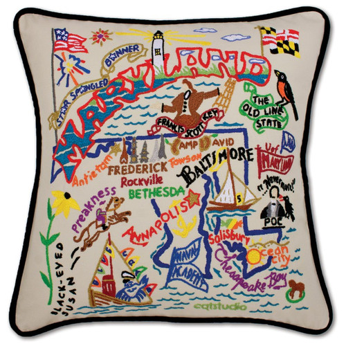 Maryland Hand-Embroidered Pillow by Catstudio