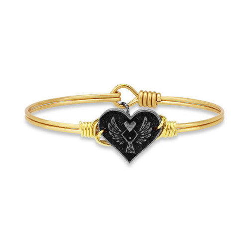 Petite Angel Heart Brass Tone Bangle Bracelet by Luca and Danni
