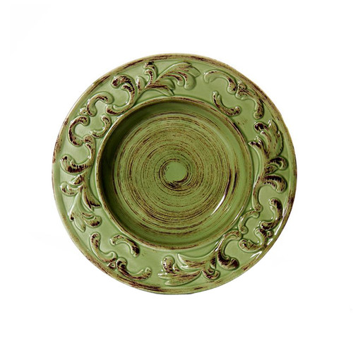 (C) Baroque Green Soup Plate 10"D - Set of 4 - Intrada Italy