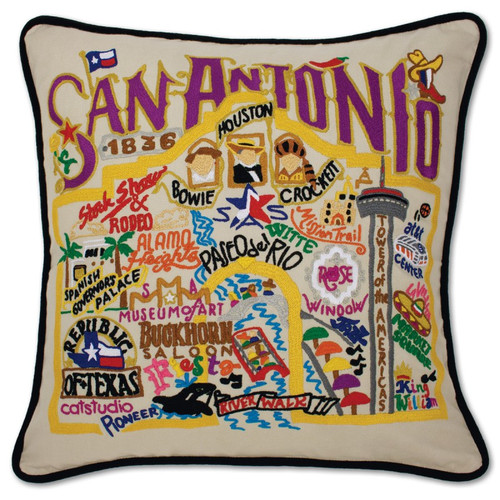 San Antonio Hand-Embroidered Pillow by Catstudio