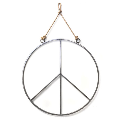 36" x 36" Hanging Metal with Jute Peace Sign by Sugarboo Designs