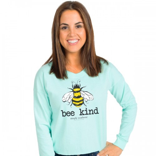 Small Bee Kind Celedon Shortie Long Sleeve Tee by Simply Southern