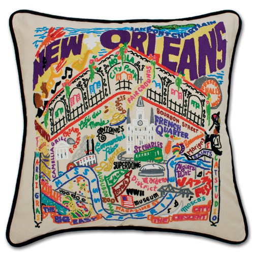 New Orleans Hand-Embroidered Pillow by Catstudio
