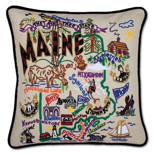 Maine XL Hand-Embroidered Pillow by Catstudio