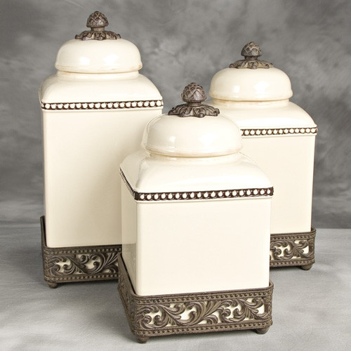 Original Acanthus Leaf Cream Canister Set w/Metal Base - GG Collection