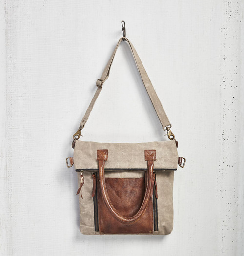 Fold-Over Convertible Tote Bag - Light Brown by Mona B