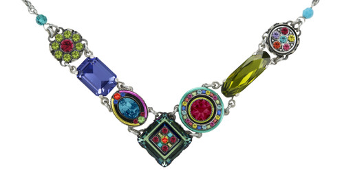 Multi-Color La Dolce Vita Crystal V Necklace 8411 - Firefly Jewelry