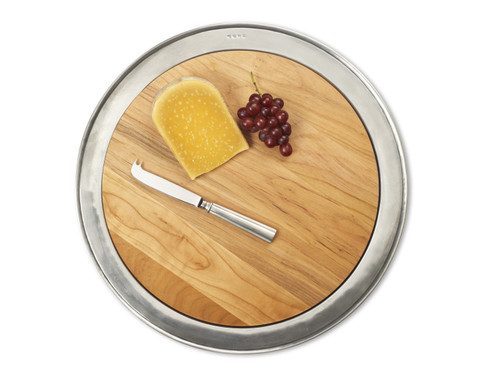 Large Round Cheese Tray with Wood Insert by Match Pewter