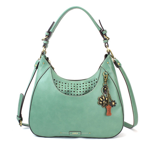 Teal Metal Paw Print Sweet Hobo Tote by Chala