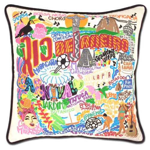 Rio De Janeiro XL Hand-Embroidered Pillow by Catstudio