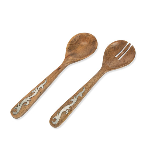 Heritage Mango Wood with Metal Inlay Set of 2 Serving Utensils by GG Collection