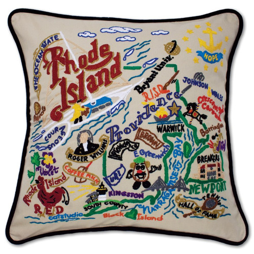 Rhode Island XL Hand-Embroidered Pillow by Catstudio