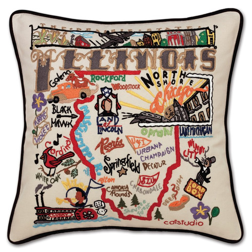 Illinois Hand-Embroidered Pillow by Catstudio