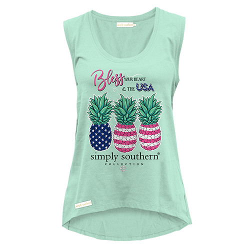 Large Bless Your Heart & the USA Sea Tank Top by Simply Southern