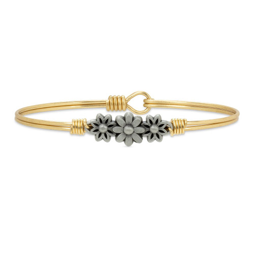 Petite Daisy Brass Tone Bangle Bracelet by Luca and Danni