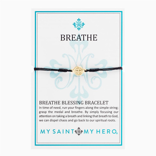 Breathe Blessing Bracelet - Black with Gold Medal by My Saint My Hero