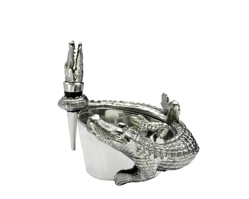 Alligator Wine Coaster & Stopper Set by Arthur Court