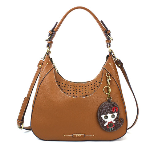 Brown Smiley Girl Sweet Hobo Tote  by Chala