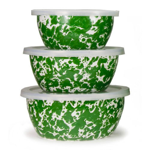 Set of 3 - New Green Swirl Nesting Bowls by Golden Rabbit