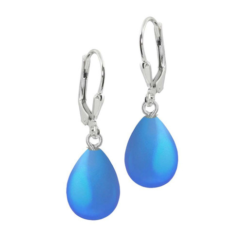 Frosted Blue Drop Earrings by LeightWorks Wearable Fine Art
