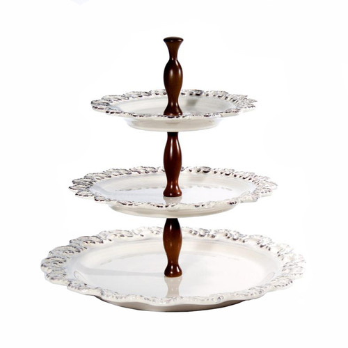 (C) Baroque Cream 3-Tiered Cake Plates 13"H - Intrada Italy