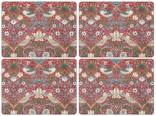 Set of 4 William Morris Strawberry Thief Red Placemats by Pimpernel
