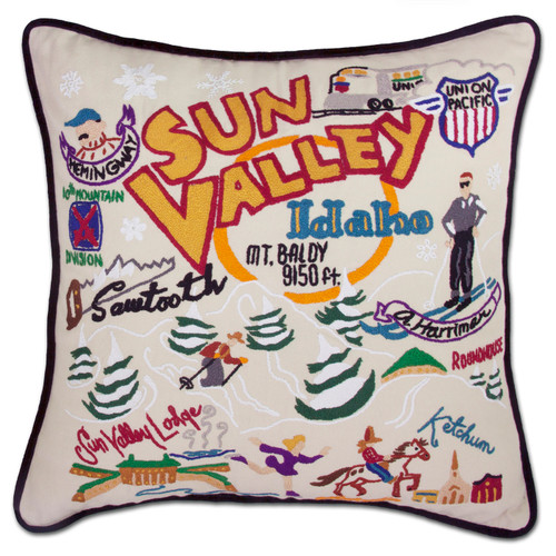 Ski Sun Valley XL Hand-Embroidered Pillow by Catstudio