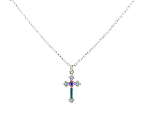 Turquoise Dainty Color Cross Necklace 8496 - Firefly Jewelry