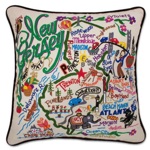 New Jersey Hand-Embroidered Pillow by Catstudio