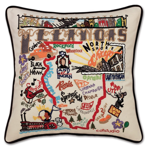 Illinois XL Hand-Embroidered Pillow by Catstudio