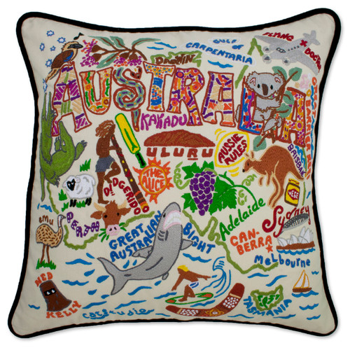 Australia XL Hand-Embroidered Pillow by Catstudio