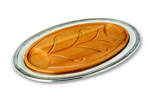 Oval Carving Platter with Wood Insert by Match Pewter