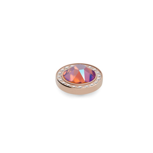 Tangerine Shimmer 10.5mm Rose Gold with Crystal Border Interchangeable Top by Qudo Jewelry