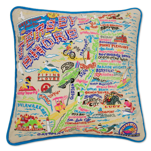 Jersey Shore Hand-Embroidered Pillow by Catstudio