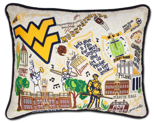 West Virginia University Embroidered Pillow by Catstudio
