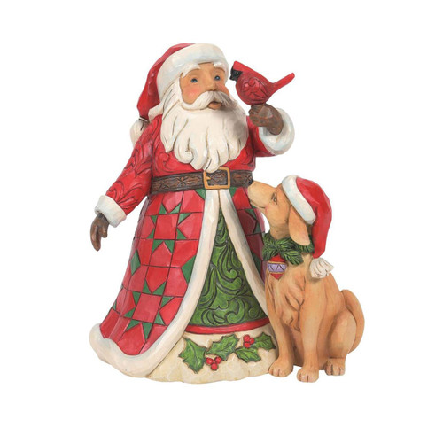 Jim Shore Heartwood Creek Figurine Santa with Cardinal and Dog by ENESCO