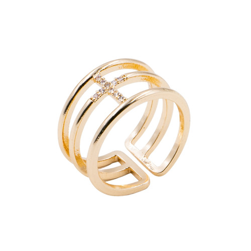 Ring - Pave cross with 3 rows adjustable (Gold) by Splendid Iris Ring - Pave cross with 3 rows adjustable (Gold) by Splendid Iris