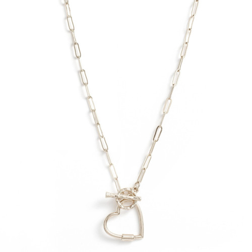 Necklace - Delicate link chain with toggle in front and open heart (Silver) by Splendid Iris