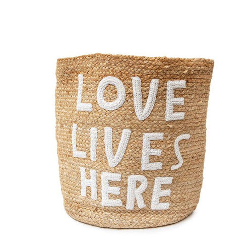 14" x 18" Love Lives Here Jute Basket by Sugarboo Designs