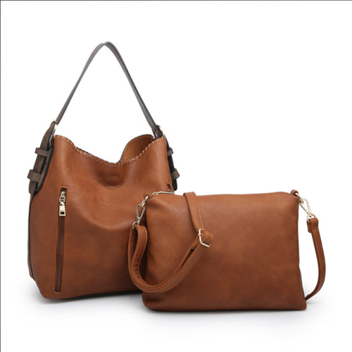 Alexa 2-In-1 Hobo Bag With Dual Zip Accessory Compartment In Distressed Brown by Jen & Co.