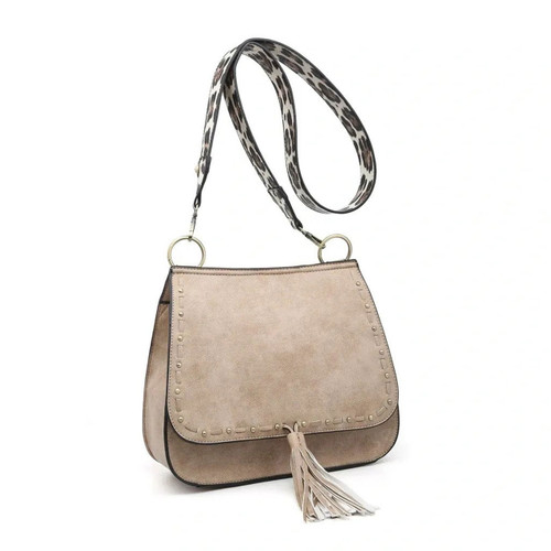 Bailey Crossbody With Animal Print Contrast Strap In Sand by Jen & Co.