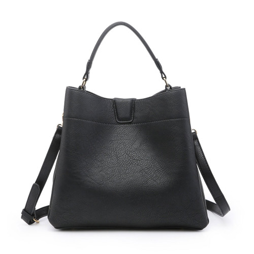 Tati Monogrammable Satchel With Zip And Inner Slip Pockets In Black by Jen & Co. Tati Monogrammable Satchel With Zip And Inner Slip Pockets In Black by Jen & Co.