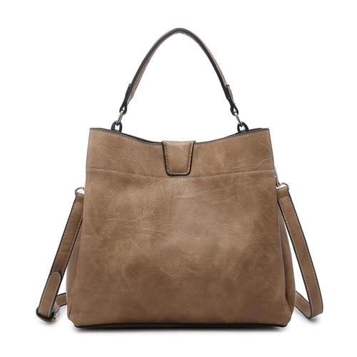 Tati Monogrammable Satchel With Zip And Inner Slip Pockets In Taupe by Jen & Co.