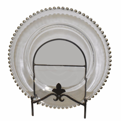 Splendid Silver Big Beaded Glass Charger Plate, Clear