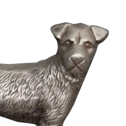 DunaWest Aluminum Table Accent Dog Statuette Decor Sculpture with Textured Details, Silver