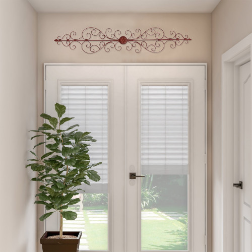 Traditionally Carved Metal Wall Plaque With Scrollwork, Brown Traditionally Carved Metal Wall Plaque With Scrollwork, Brown